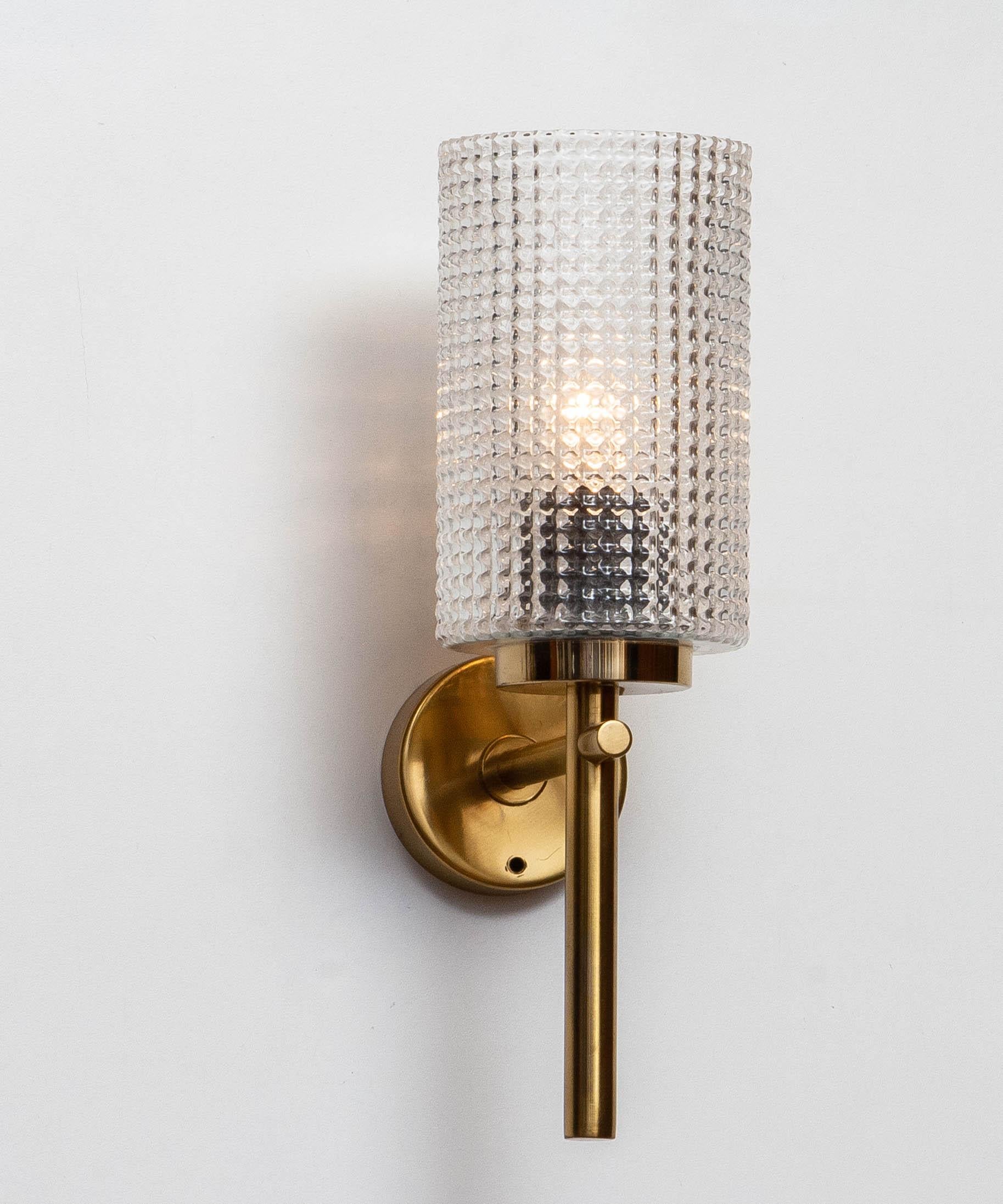 1960s Pair Swedish Brass Wall Lights / Sconces by Carl Fagerlund for Orrefors In Good Condition In Silvolde, Gelderland