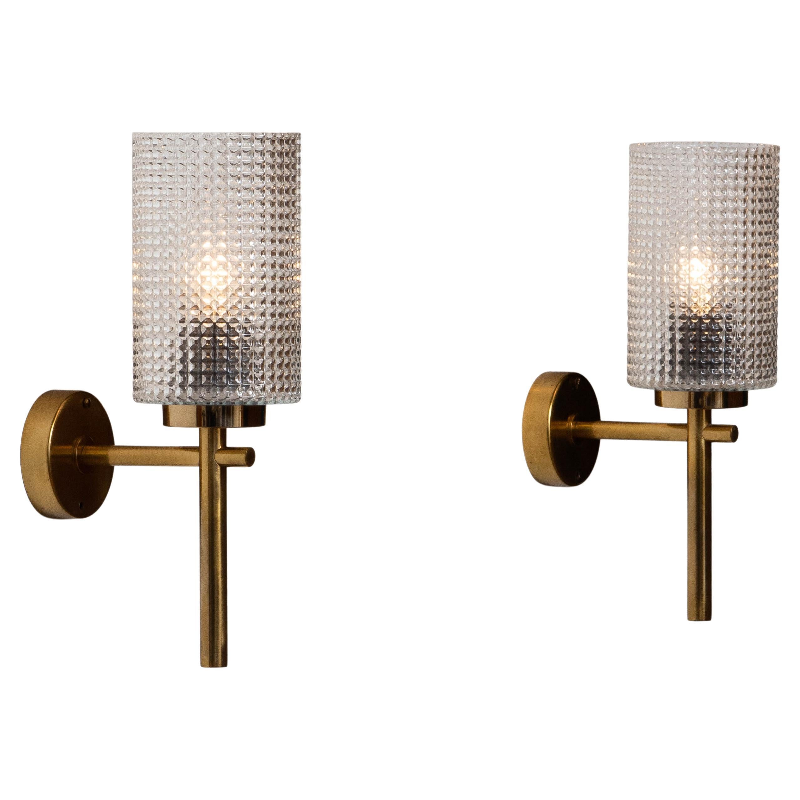 1960s Pair Swedish Brass Wall Lights / Sconces by Carl Fagerlund for Orrefors