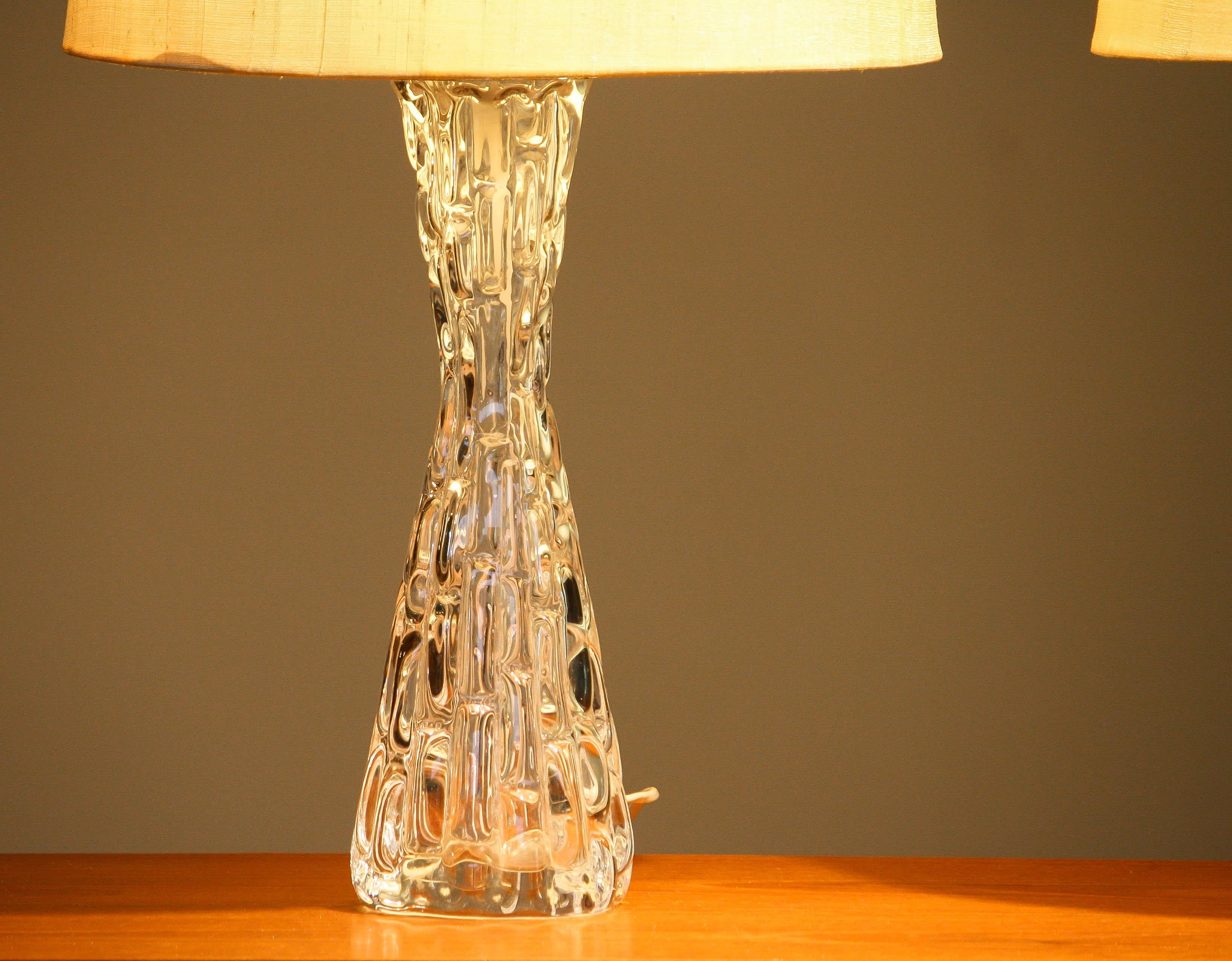 Hollywood Regency 1960s Pair Swedish Table Lamps in Clear Crystal by Carl Fagerlund for Orrefors
