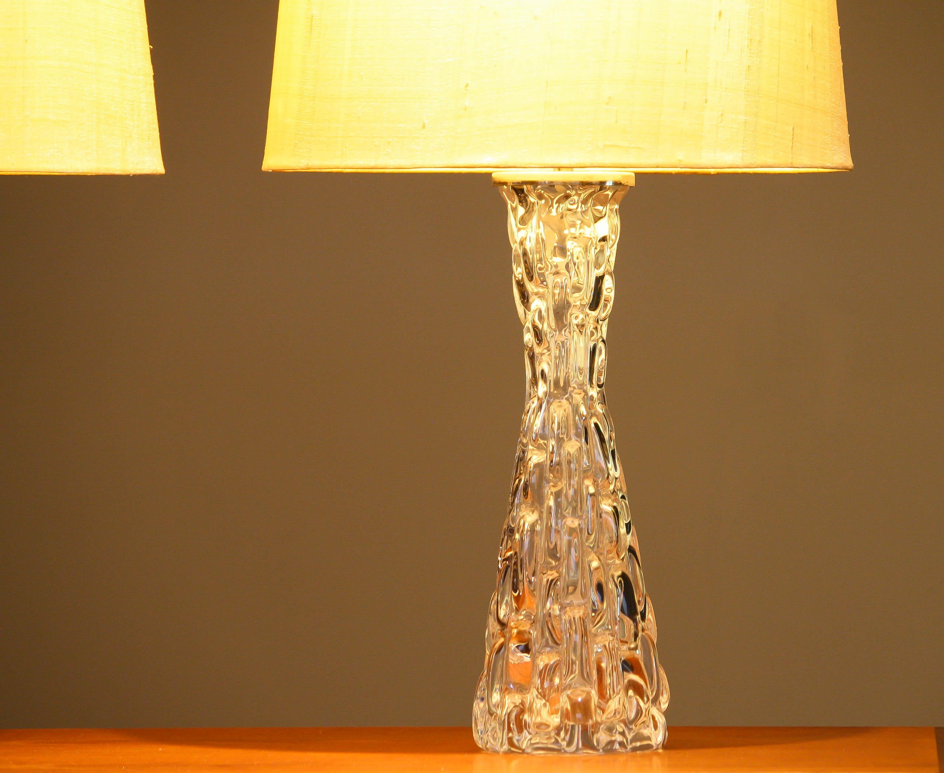 1960s Pair Swedish Table Lamps in Clear Crystal by Carl Fagerlund for Orrefors In Good Condition In Silvolde, Gelderland