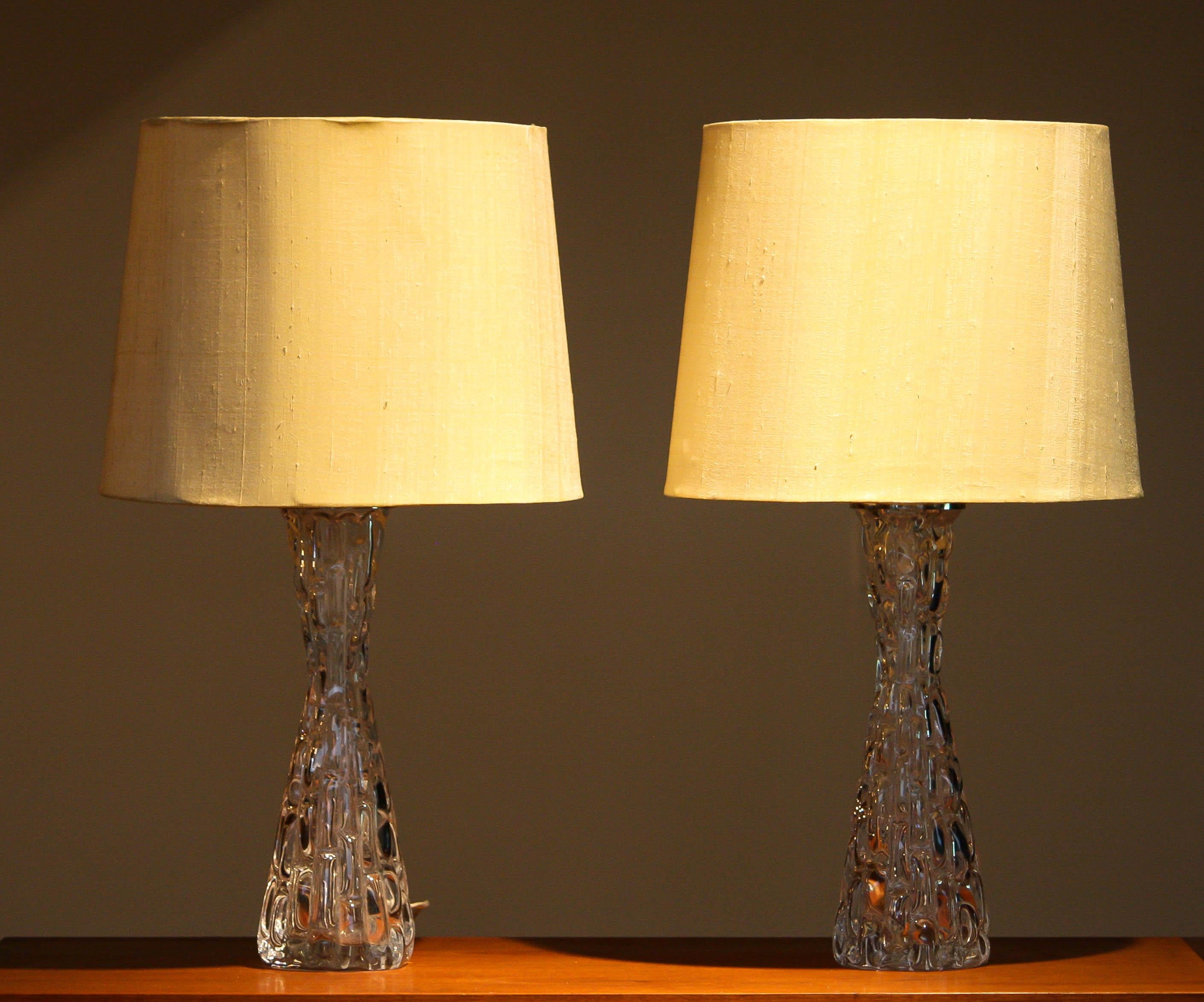 Mid-20th Century 1960s Pair Swedish Table Lamps in Clear Crystal by Carl Fagerlund for Orrefors