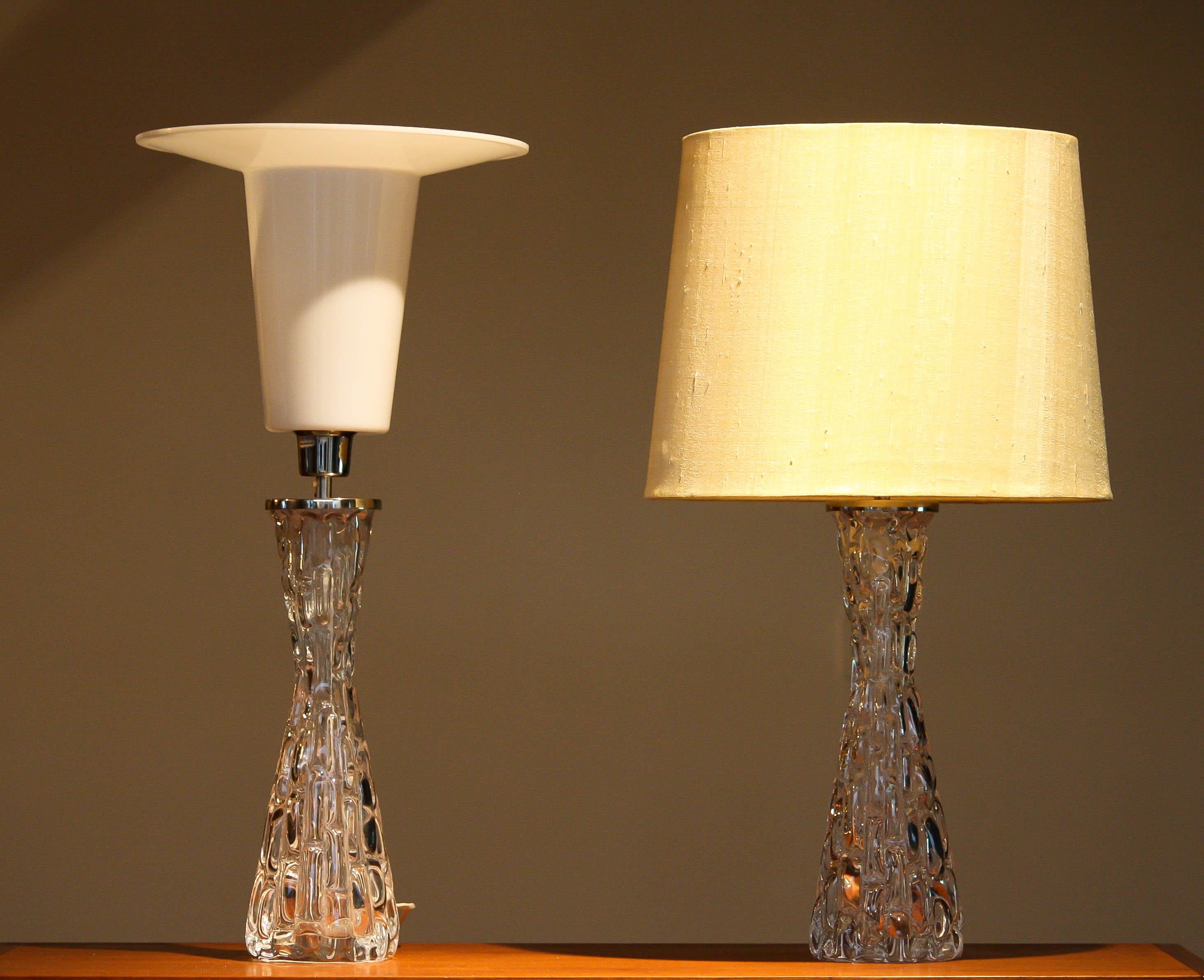 Plastic 1960s Pair Swedish Table Lamps in Clear Crystal by Carl Fagerlund for Orrefors