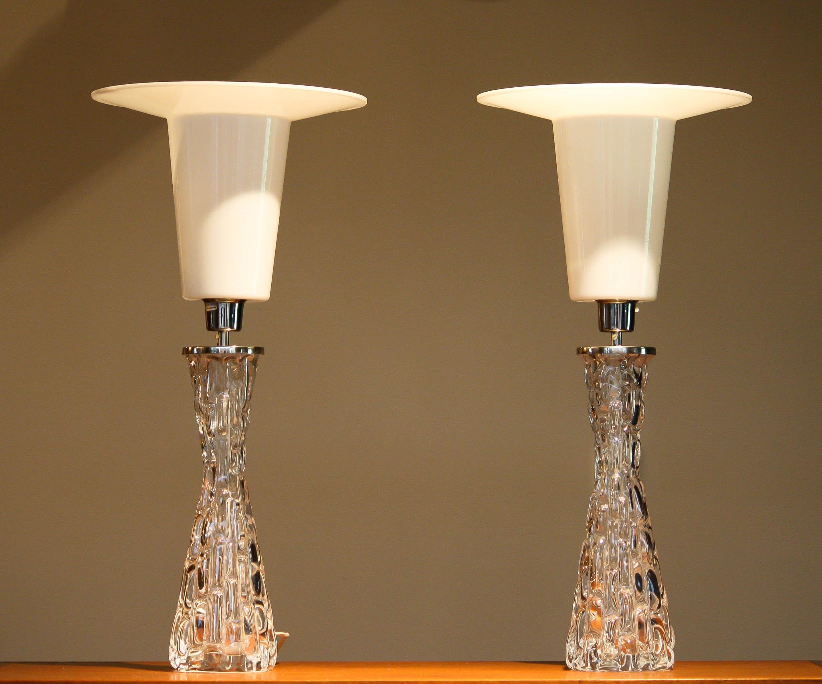 1960s Pair Swedish Table Lamps in Clear Crystal by Carl Fagerlund for Orrefors 1