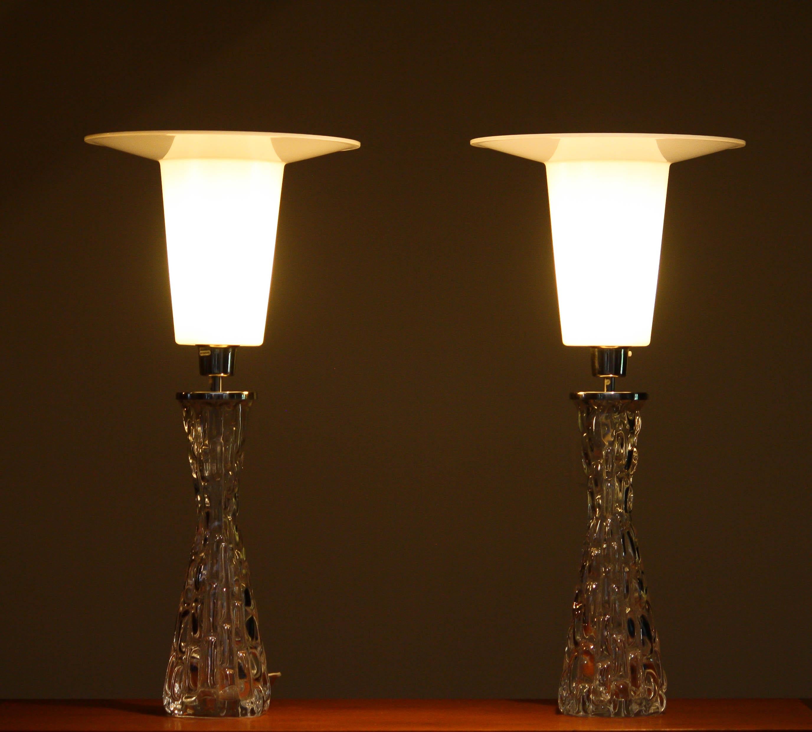 1960s Pair Swedish Table Lamps in Clear Crystal by Carl Fagerlund for Orrefors 2