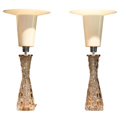 1960s Pair Swedish Table Lamps in Clear Crystal by Carl Fagerlund for Orrefors
