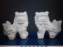 1960's Pair Vintage MCM Glazed Ceramic Foo Dogs