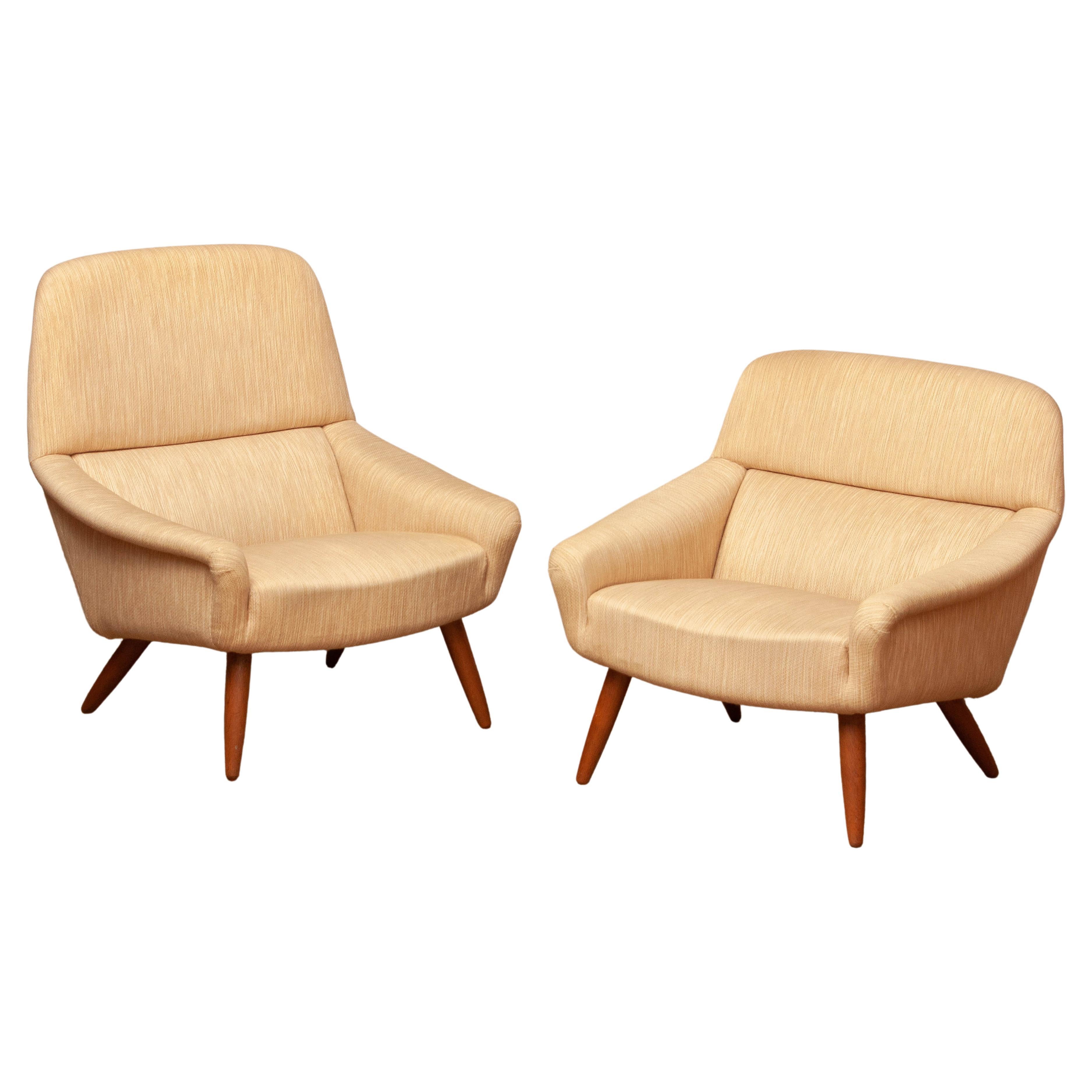 1960s Pair Wool and Oak Lounge Chairs by Leif Hansen for Kronen in Denmark