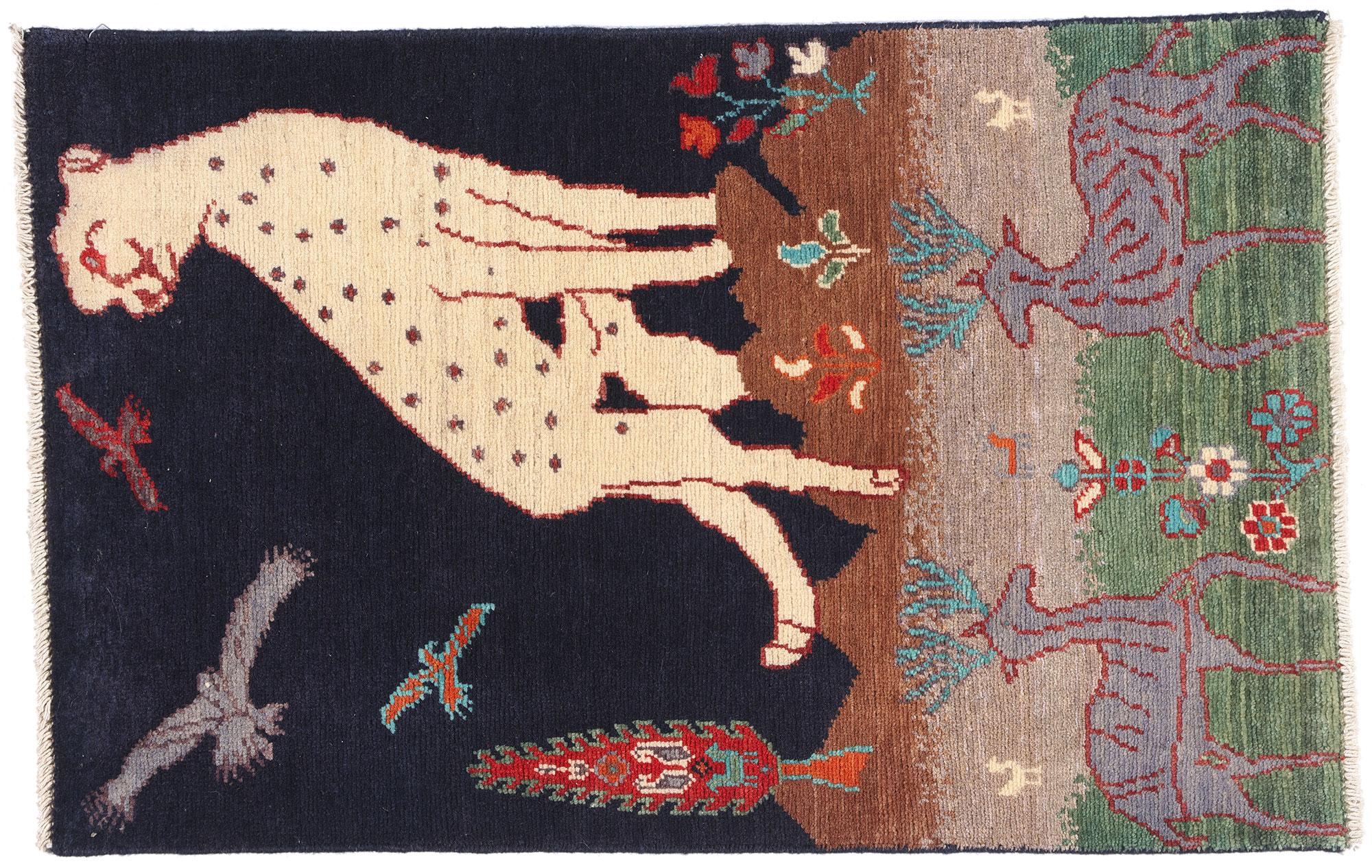 1960's Pakistani Kazak Pictorial Carpet with Hunting Scene and Modern Style For Sale 5