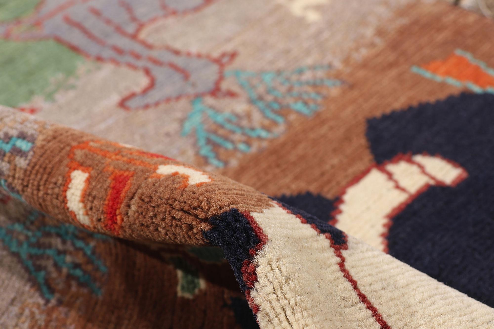 20th Century 1960's Pakistani Kazak Pictorial Carpet with Hunting Scene and Modern Style For Sale