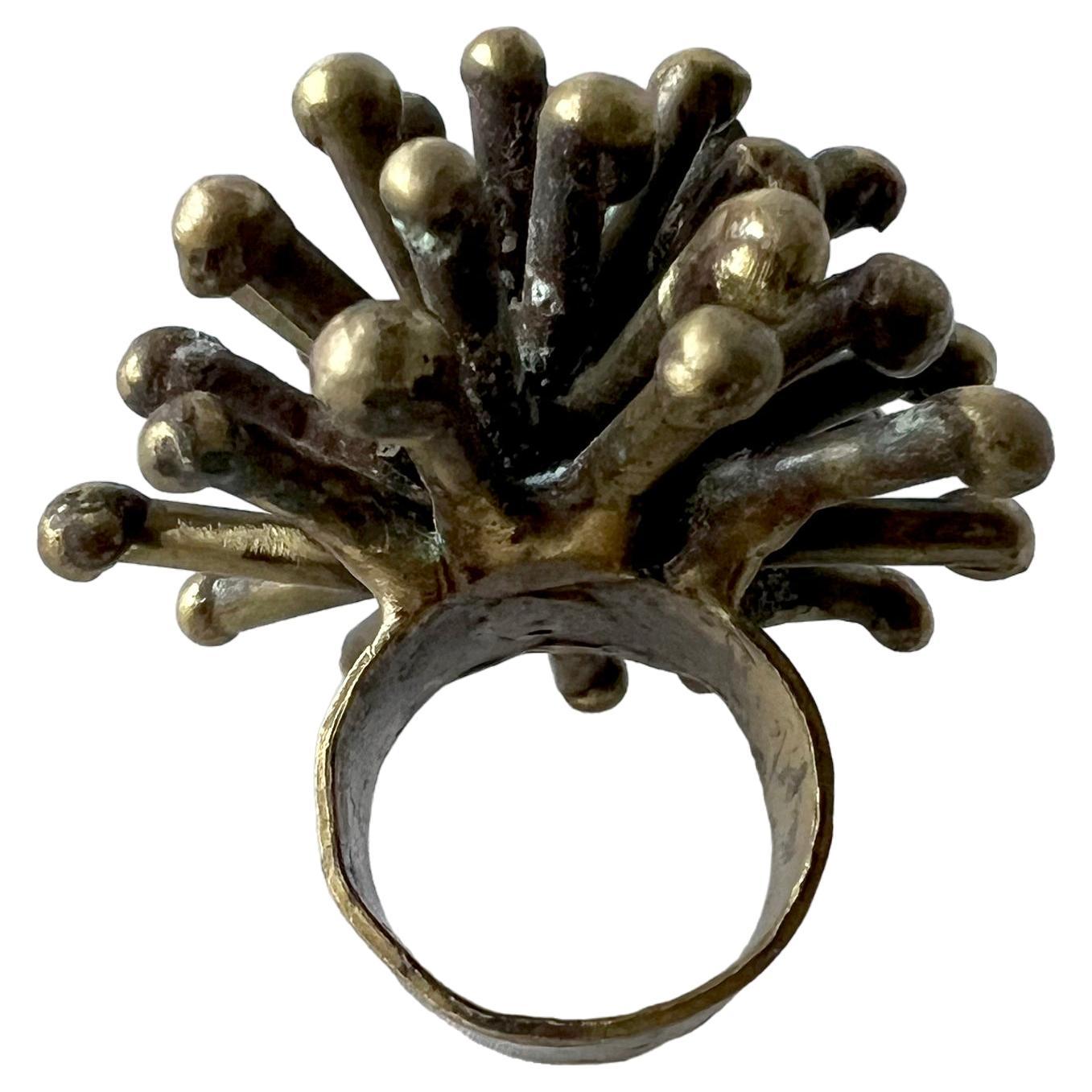 Artisan 1960s Pal Kepenyes Bronze Hand Made Atomic Spike Ring For Sale