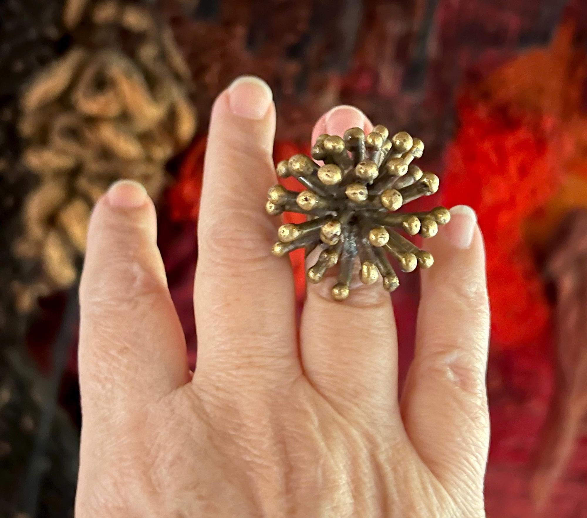 1960s Pal Kepenyes Bronze Hand Made Atomic Spike Ring For Sale 1
