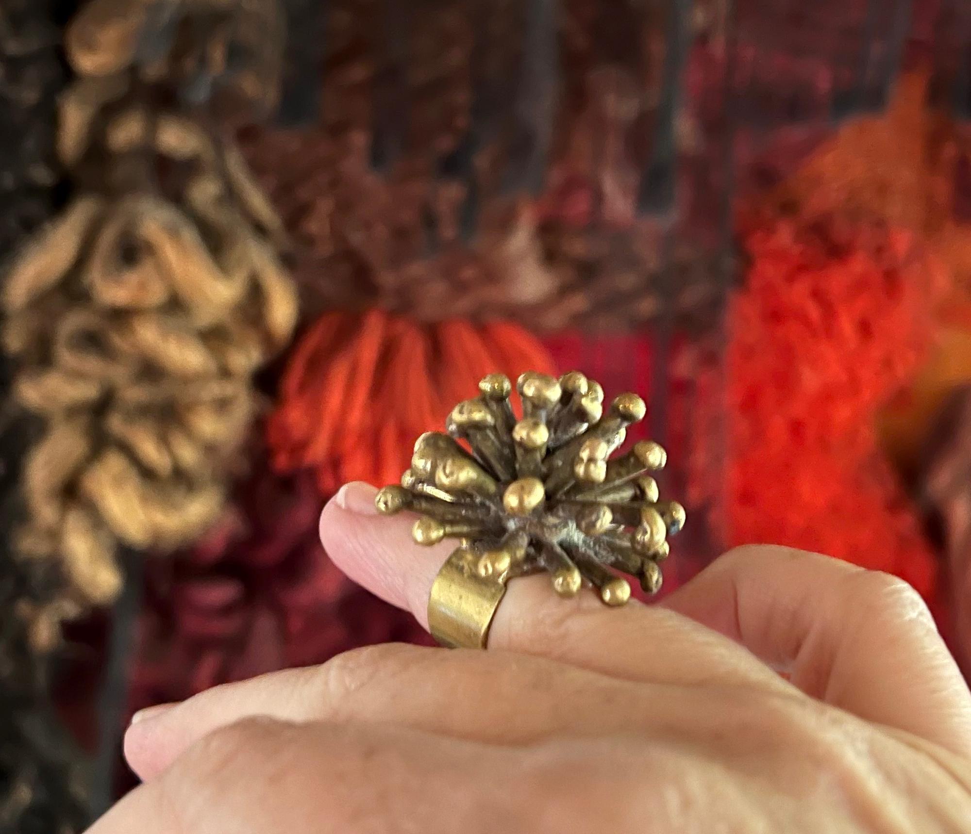 1960s Pal Kepenyes Bronze Hand Made Atomic Spike Ring For Sale 2