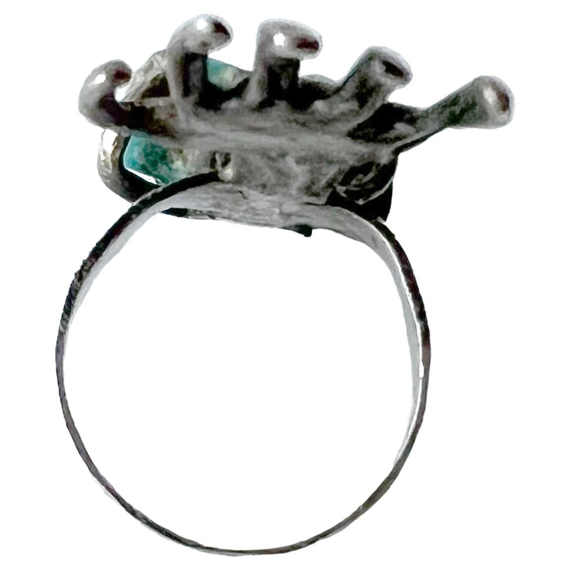 Uncut 1960s Pal Kepenyes Mexican Surrealist Silver Turquoise Arm With Hand Ring  For Sale