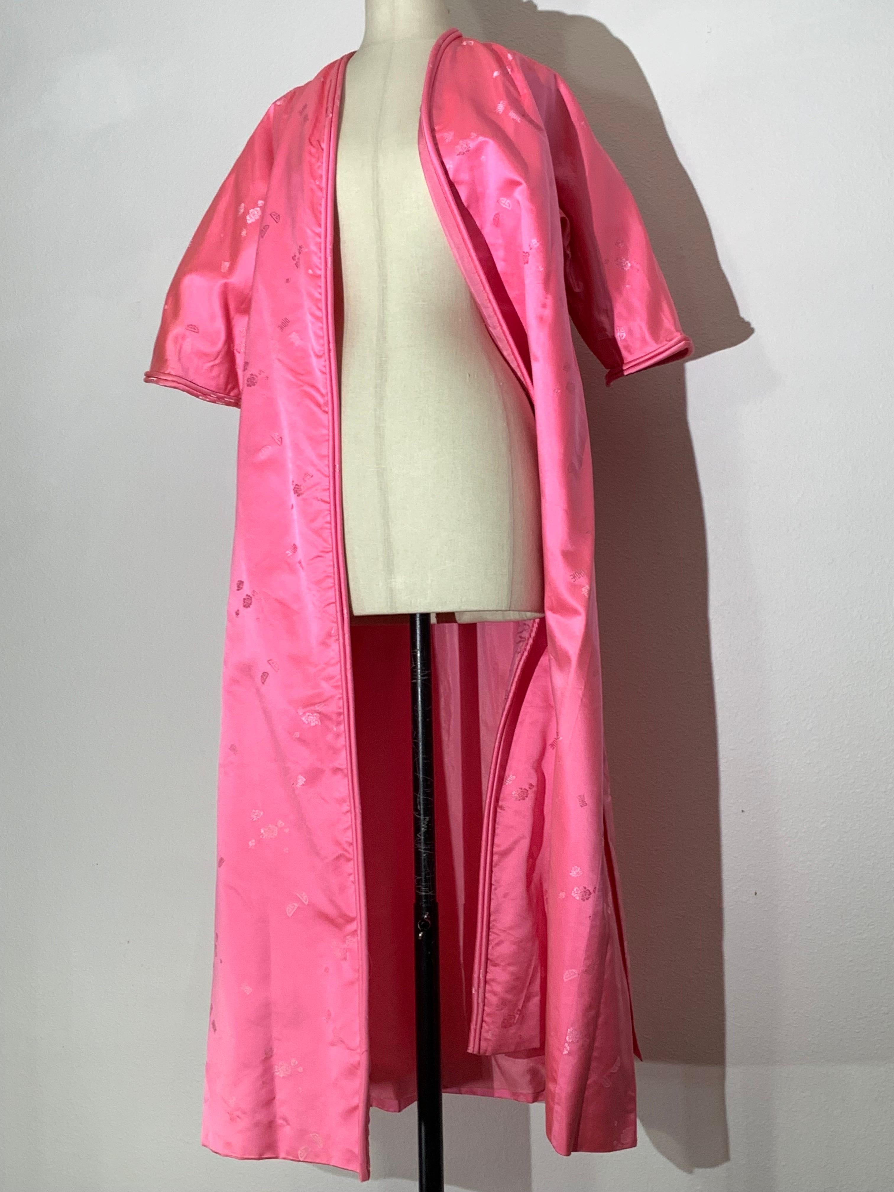 1960s Pale Candy Pink Mod Silk Satin Wrap-Style Dressing Gown w Half-Belt For Sale 6