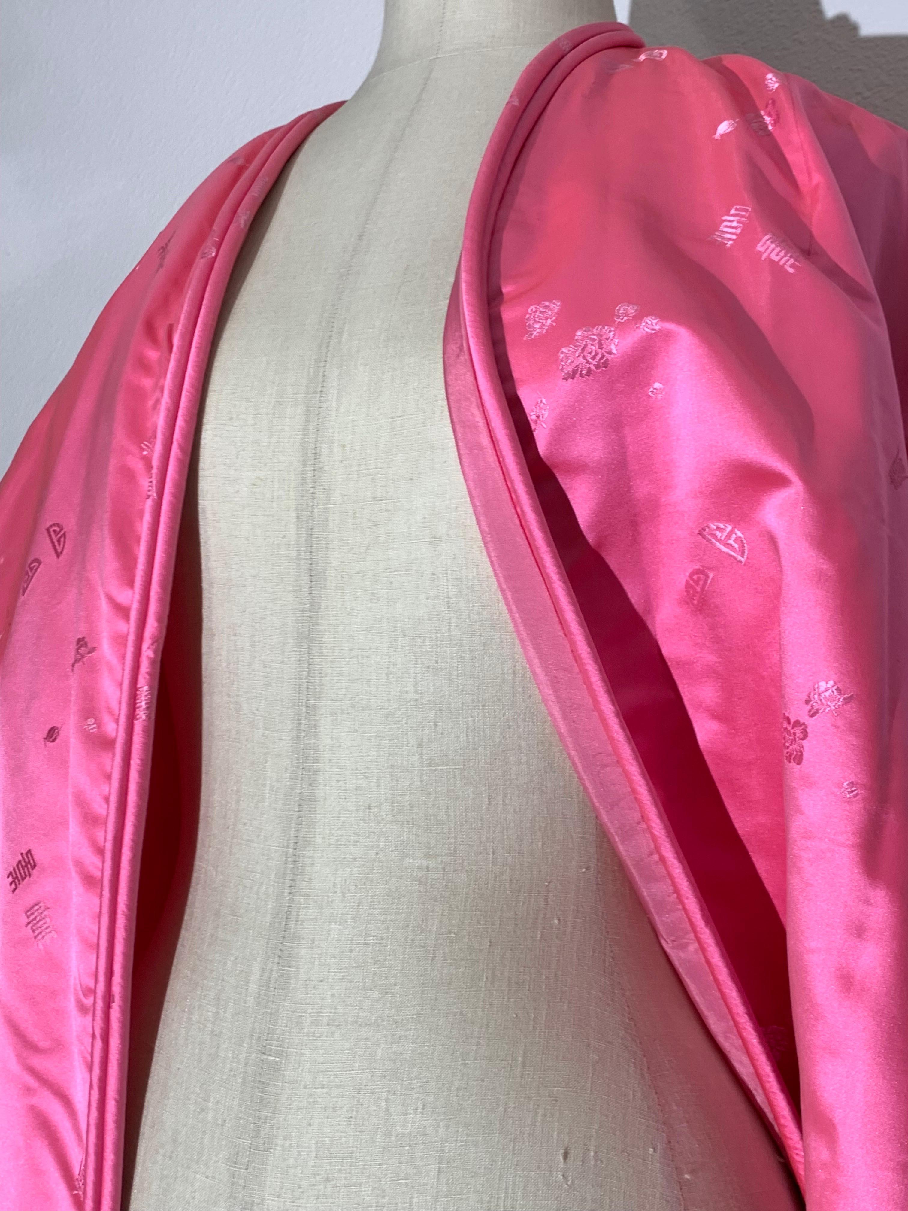 1960s Pale Candy Pink Mod Silk Satin Wrap-Style Dressing Gown w Half-Belt For Sale 7