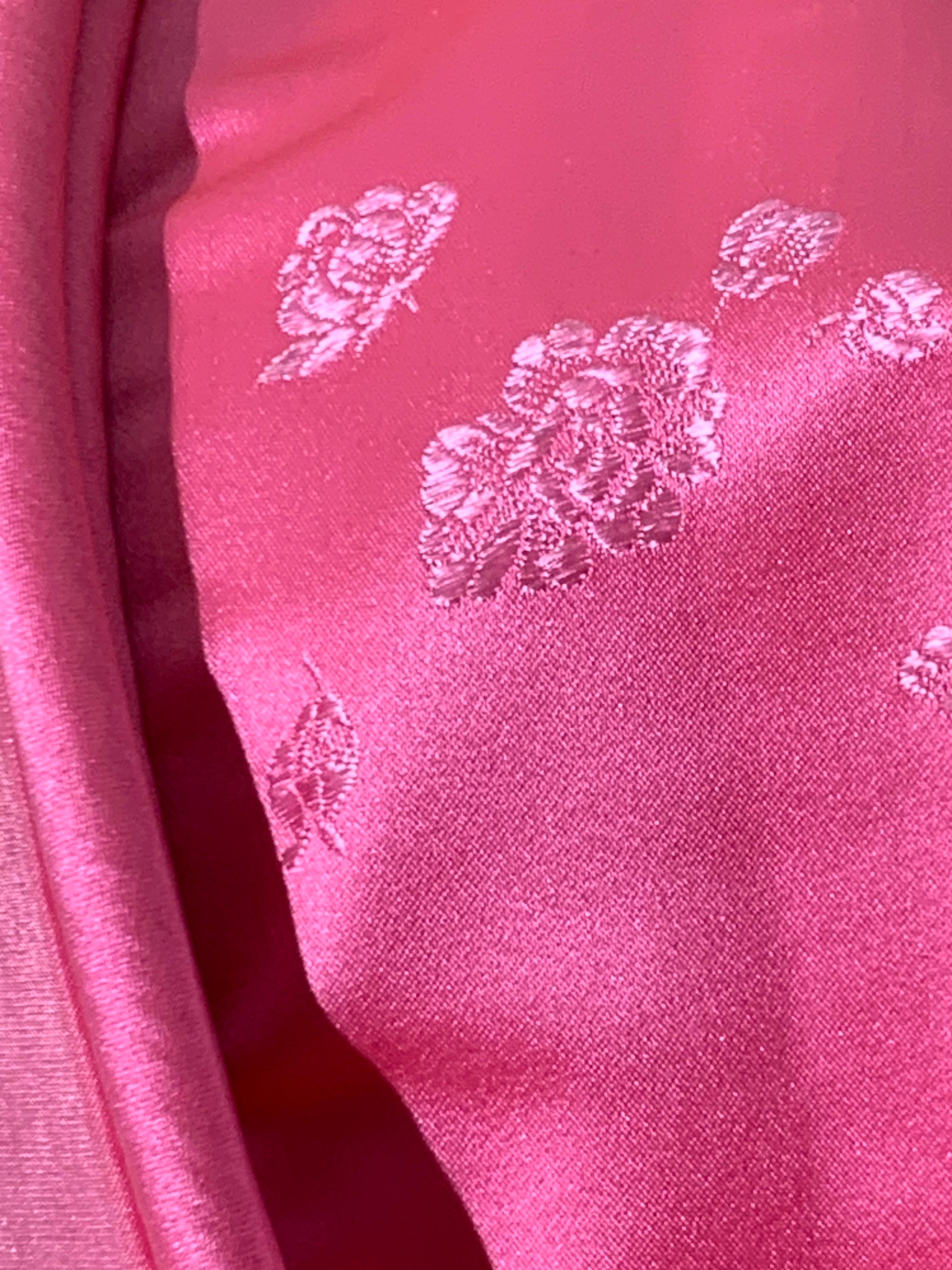 1960s Pale Candy Pink Mod Silk Satin Wrap-Style Dressing Gown w Half-Belt For Sale 9