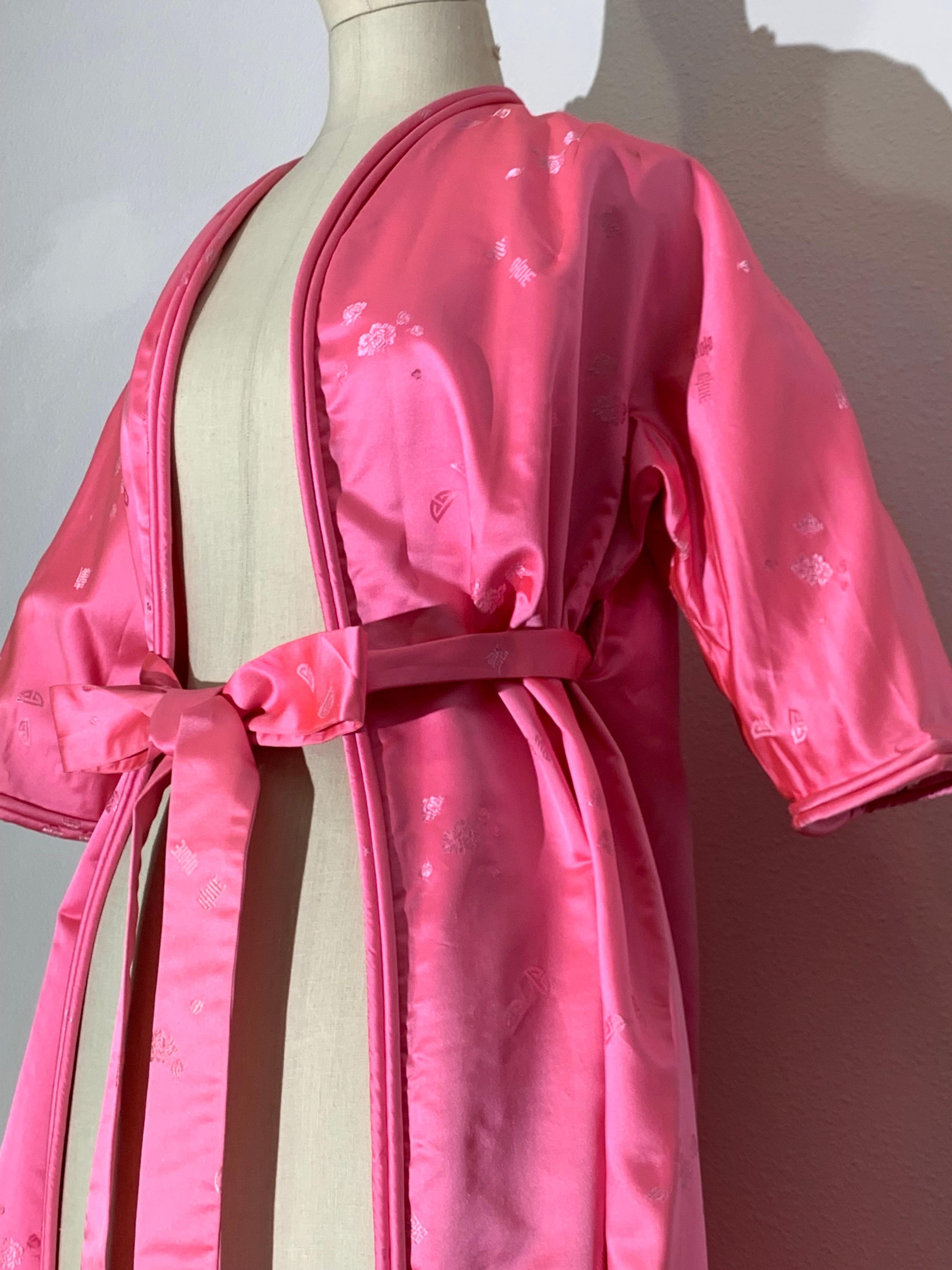 1960s Pale Candy Pink Mod Silk Satin Wrap-Style Dressing Gown w Half-Belt For Sale 12