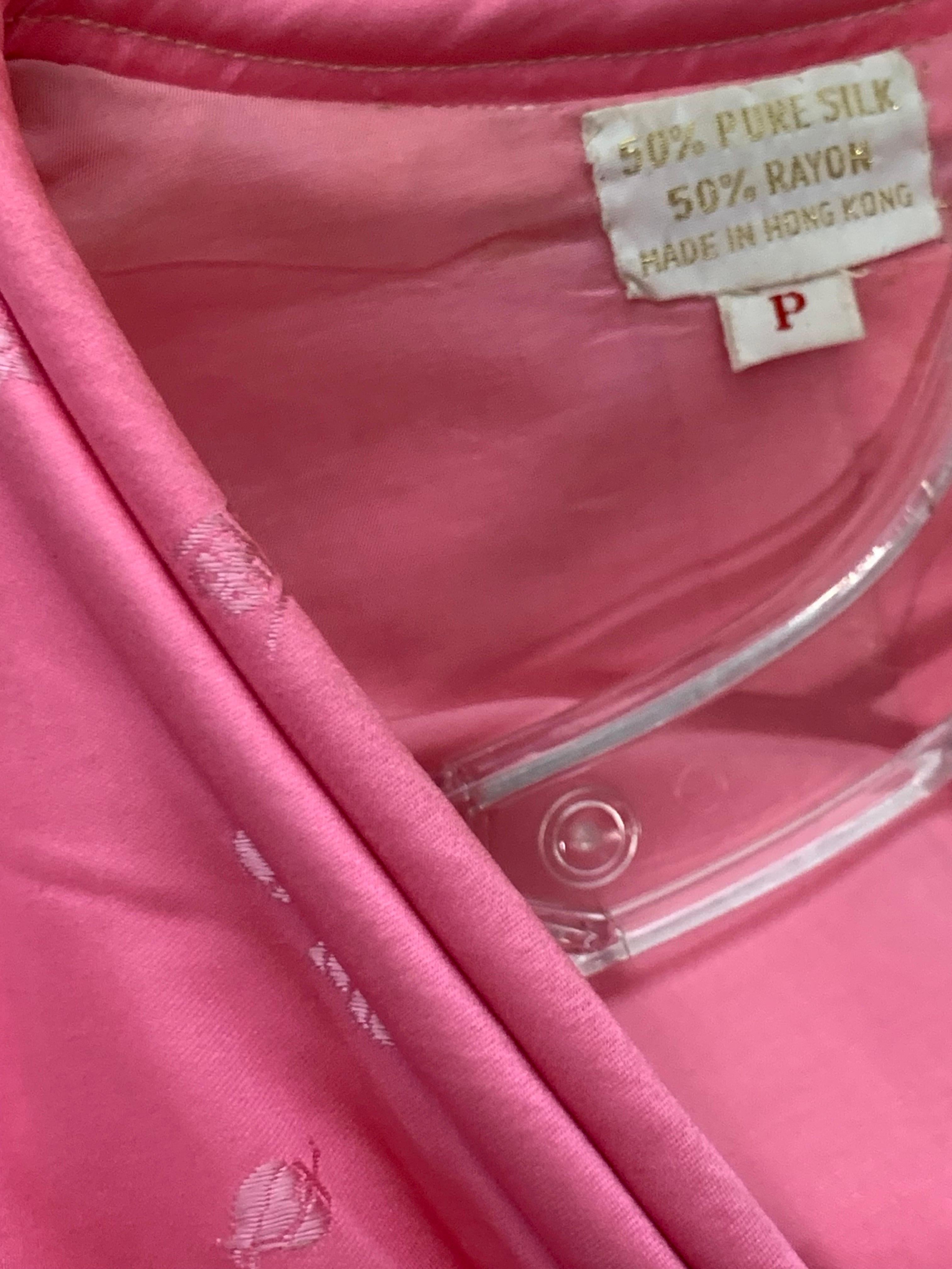1960s Pale Candy Pink Mod Silk Satin Wrap-Style Dressing Gown w Half-Belt For Sale 14