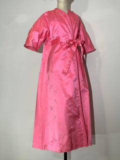 1960s Pale Candy Pink Mod Silk Satin Wrap-Style Dressing Gown w Half-Belt