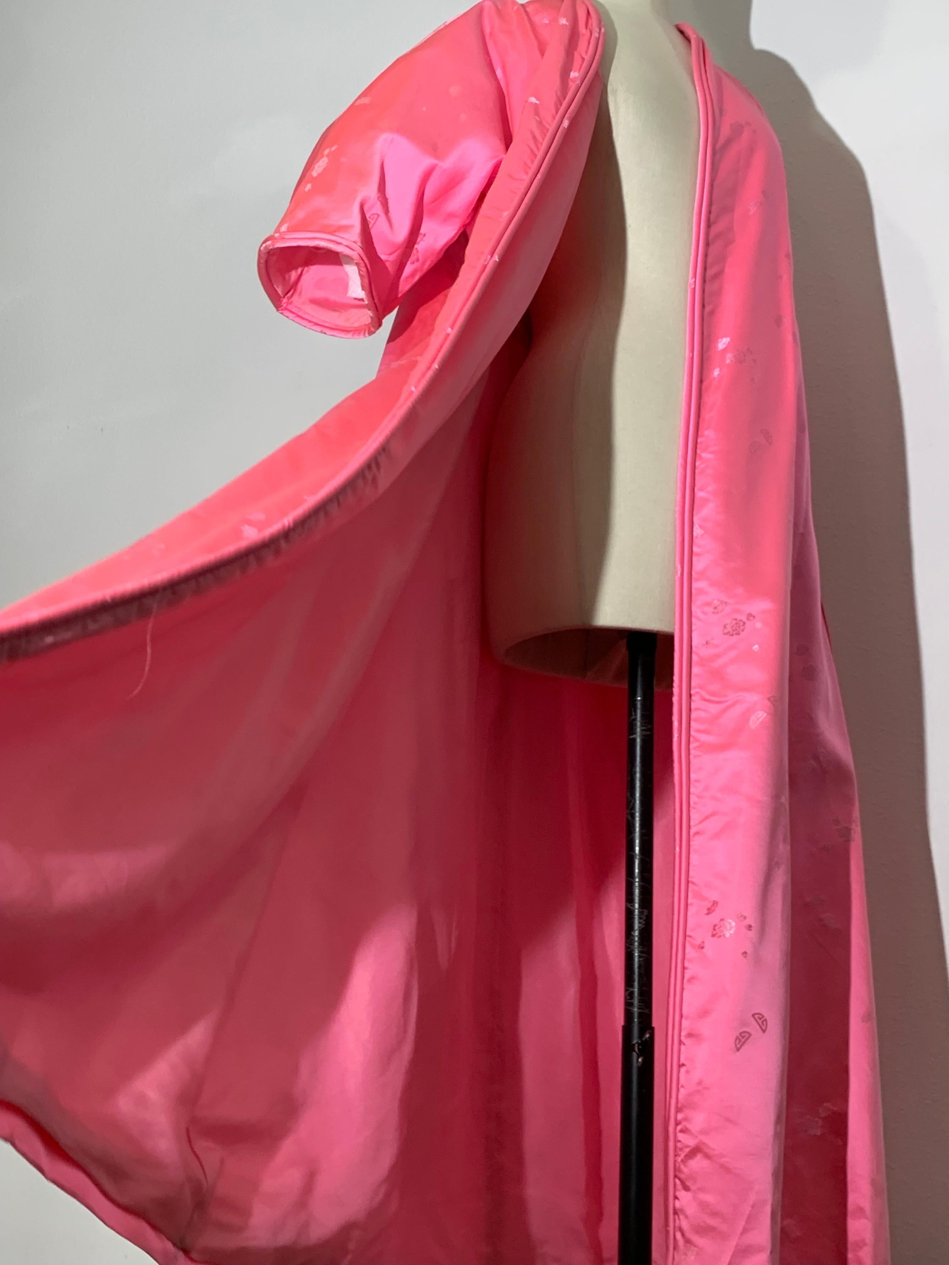 1960s Pale Candy Pink Mod Silk Satin Wrap-Style Dressing Gown w Half-Belt For Sale 5