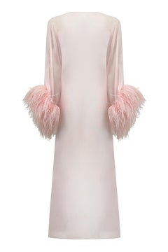 1960s Pale Pink Chiffon Peignoir Gown With Feather Trim