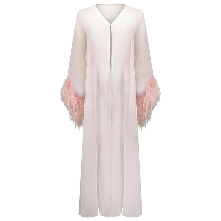 1960s Pale Pink Chiffon Peignoir Gown With Feather Trim at 1stDibs ...