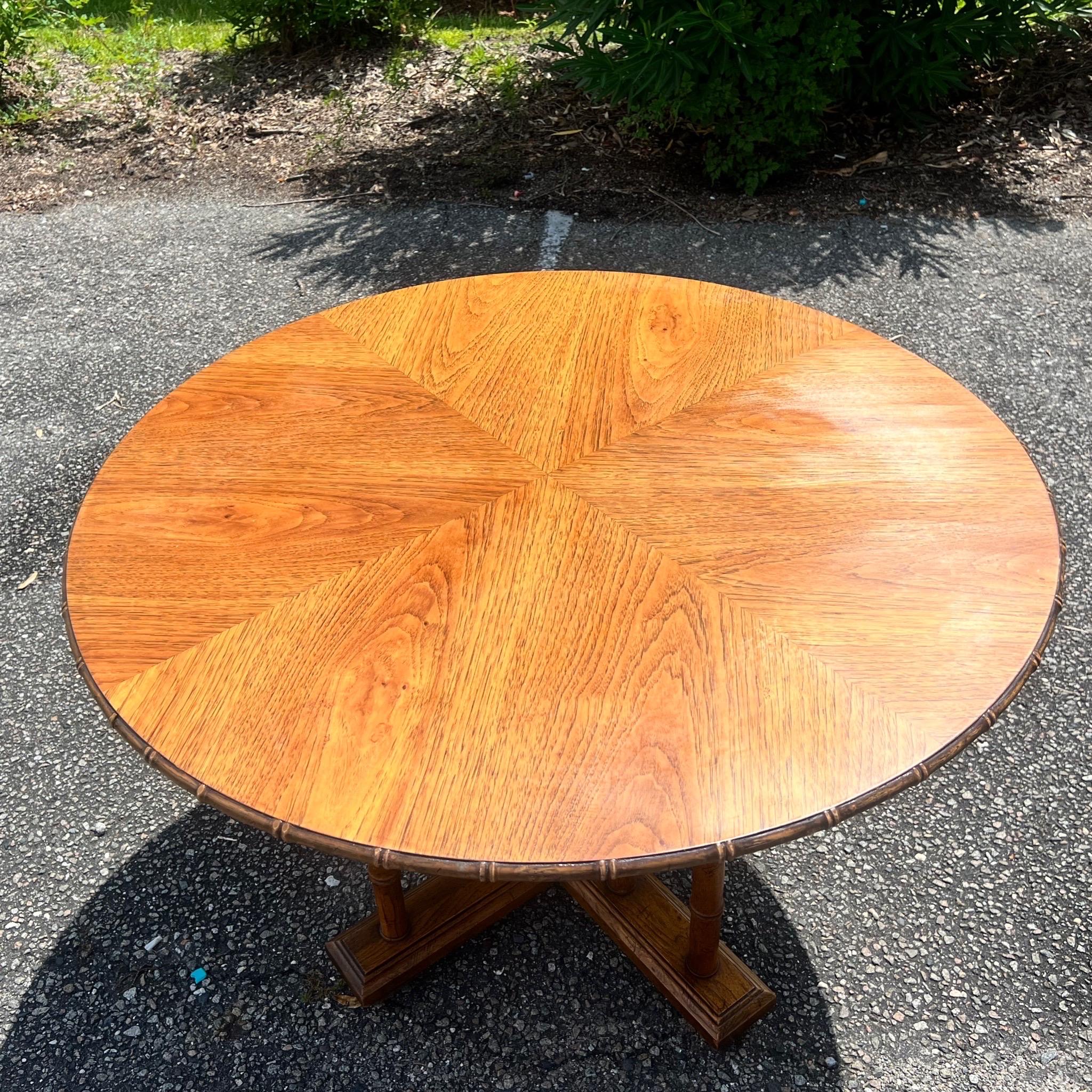 American 1960s Palm Beach Regency Bamboo Round Dining Table For Sale