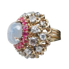 1960s Palm Springs Fashion Cocktail Ring with Diamonds, Rubies and Star Saphire