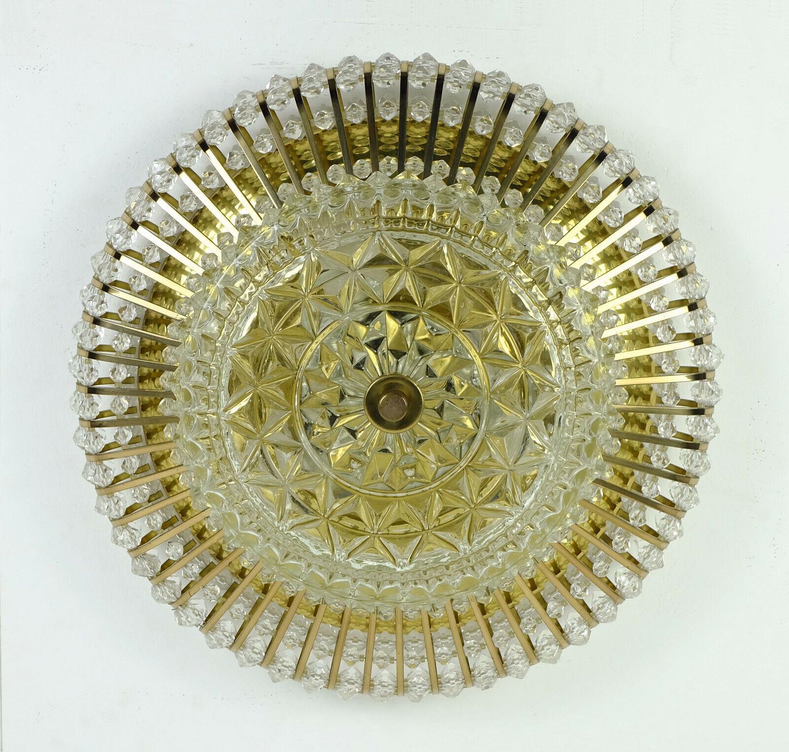 Mid-Century Modern 1960s Palwa Ceiling Lamp Ceiling Fixture Brass and Glass For Sale