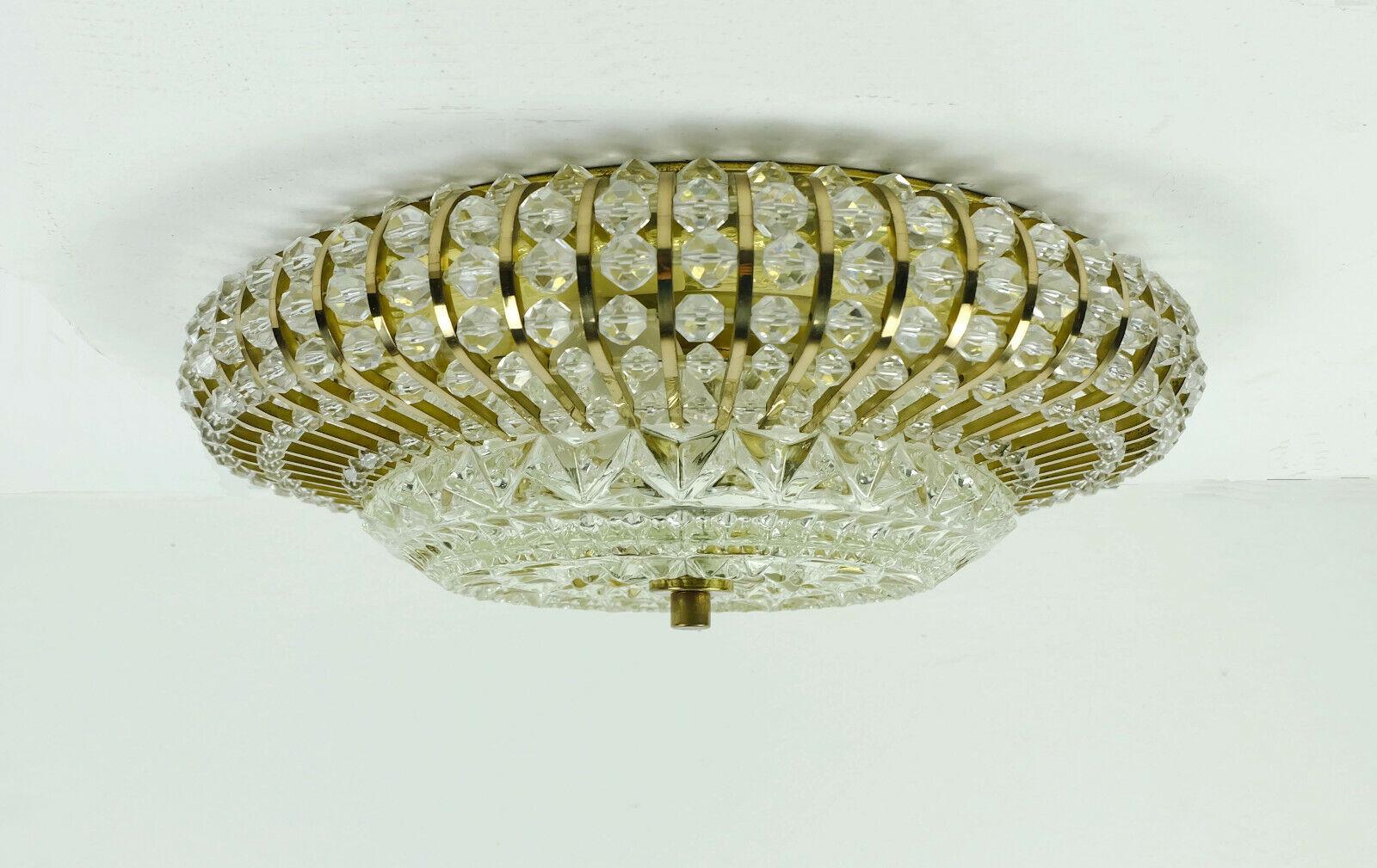 Mid-20th Century 1960s Palwa Ceiling Lamp Ceiling Fixture Brass and Glass For Sale