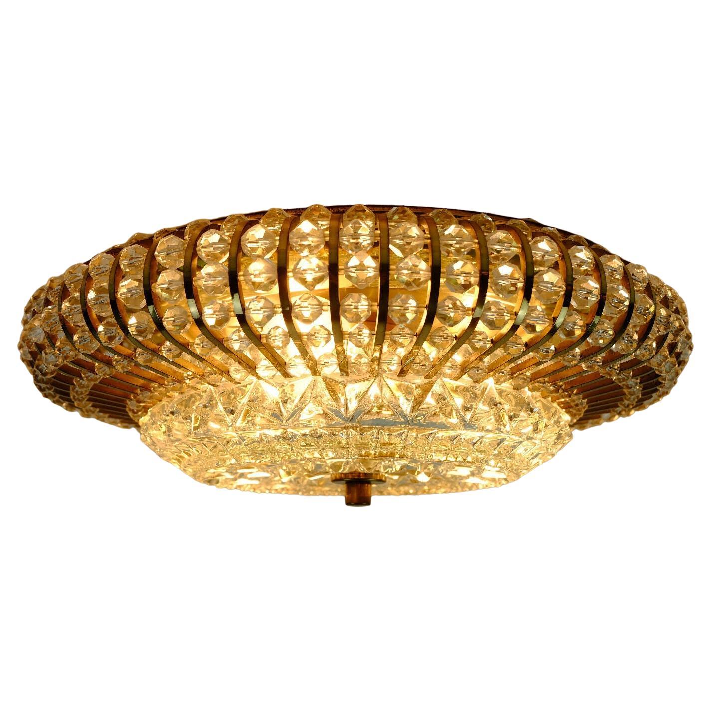 1960s Palwa Ceiling Lamp Ceiling Fixture Brass and Glass For Sale
