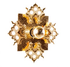 1960s Germany Palwa Single Square Wall Sconce Crystal Glass & Gilt Brass