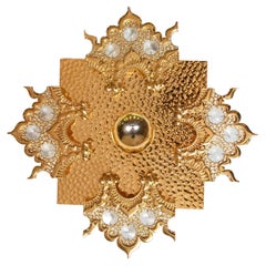 1960er Palwa Deutschland Einzelner quadratischer Wandleuchter Kristallglas 
vergoldetes Messing