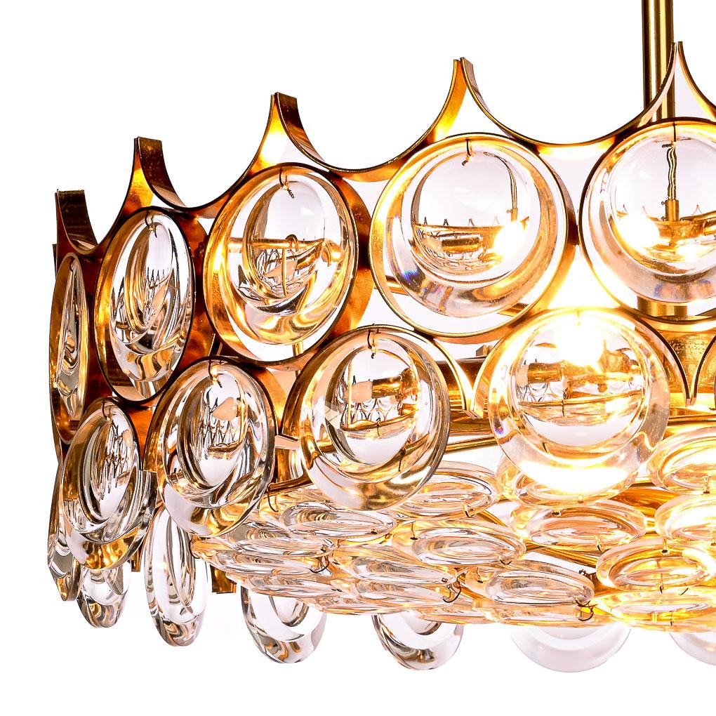1960s Palwa Six-Light Crystal Cut-Glass and Gilt Brass Chandelier In Good Condition For Sale In Schoorl, NL