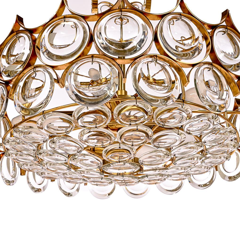 20th Century 1960s Palwa Six-Light Crystal Cut-Glass and Gilt Brass Chandelier For Sale