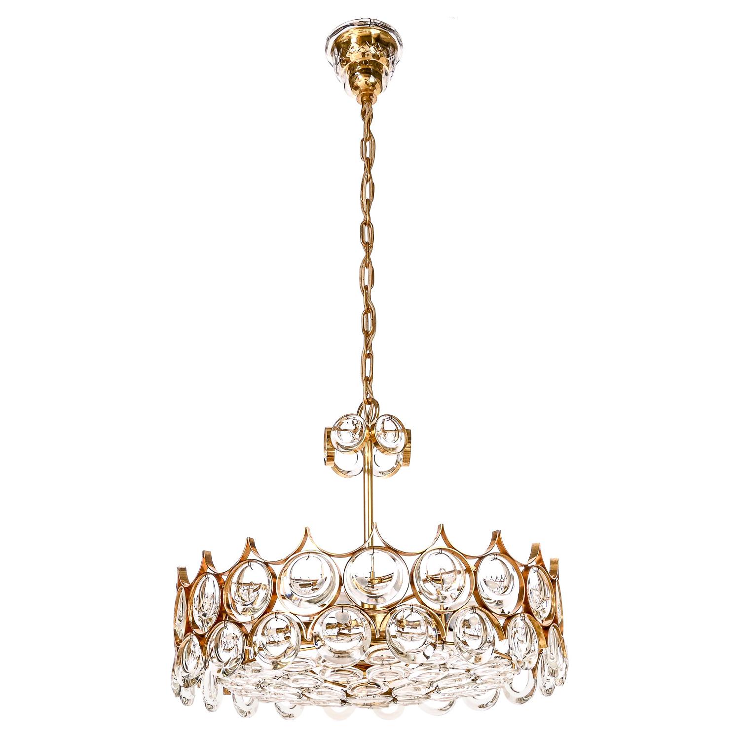 1960s Palwa Six-Light Crystal Cut-Glass and Gilt Brass Chandelier For Sale