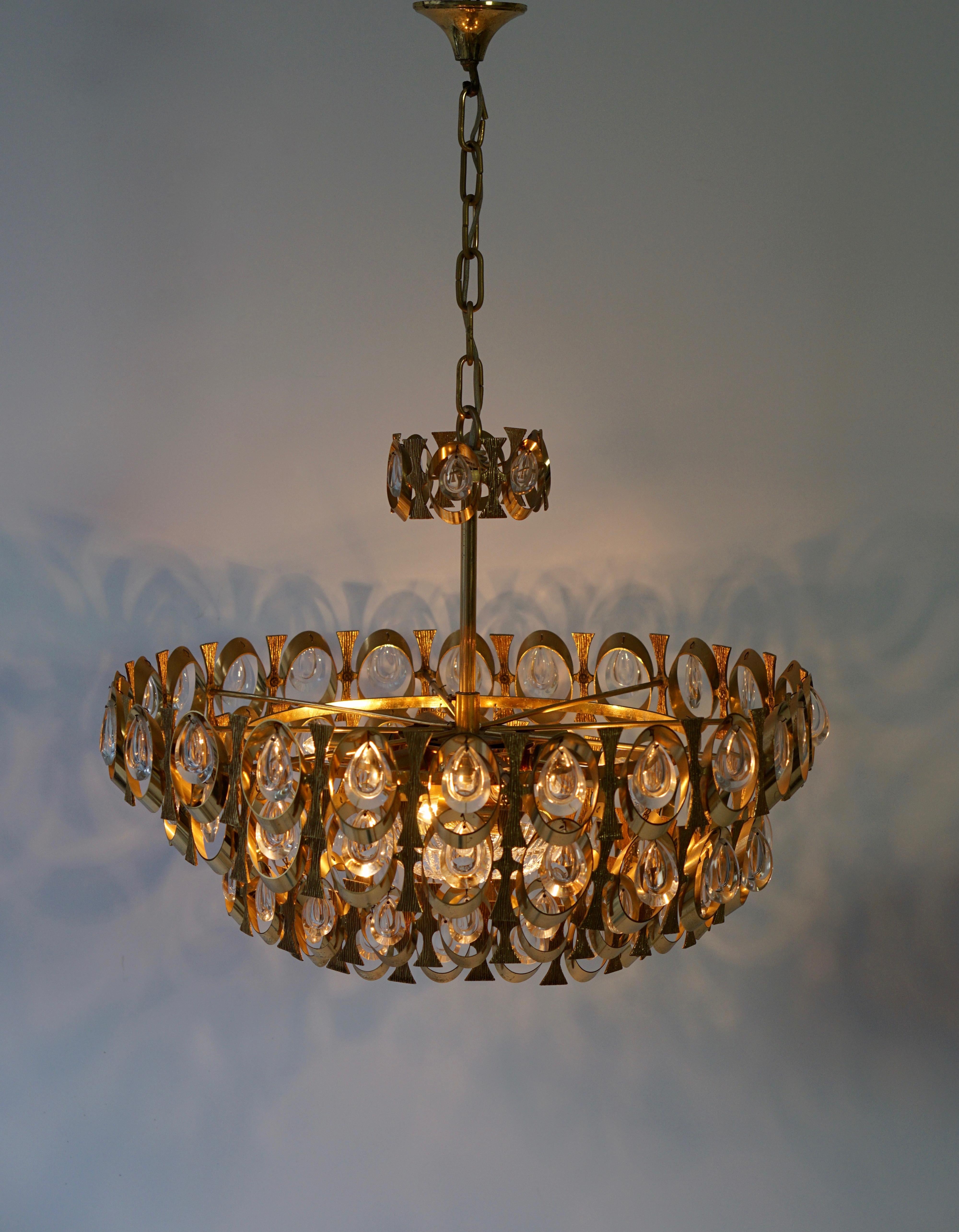 1960s Palwa Six-Light Crystal Glass and Gilt Brass Chandelier by Palwa For Sale 8