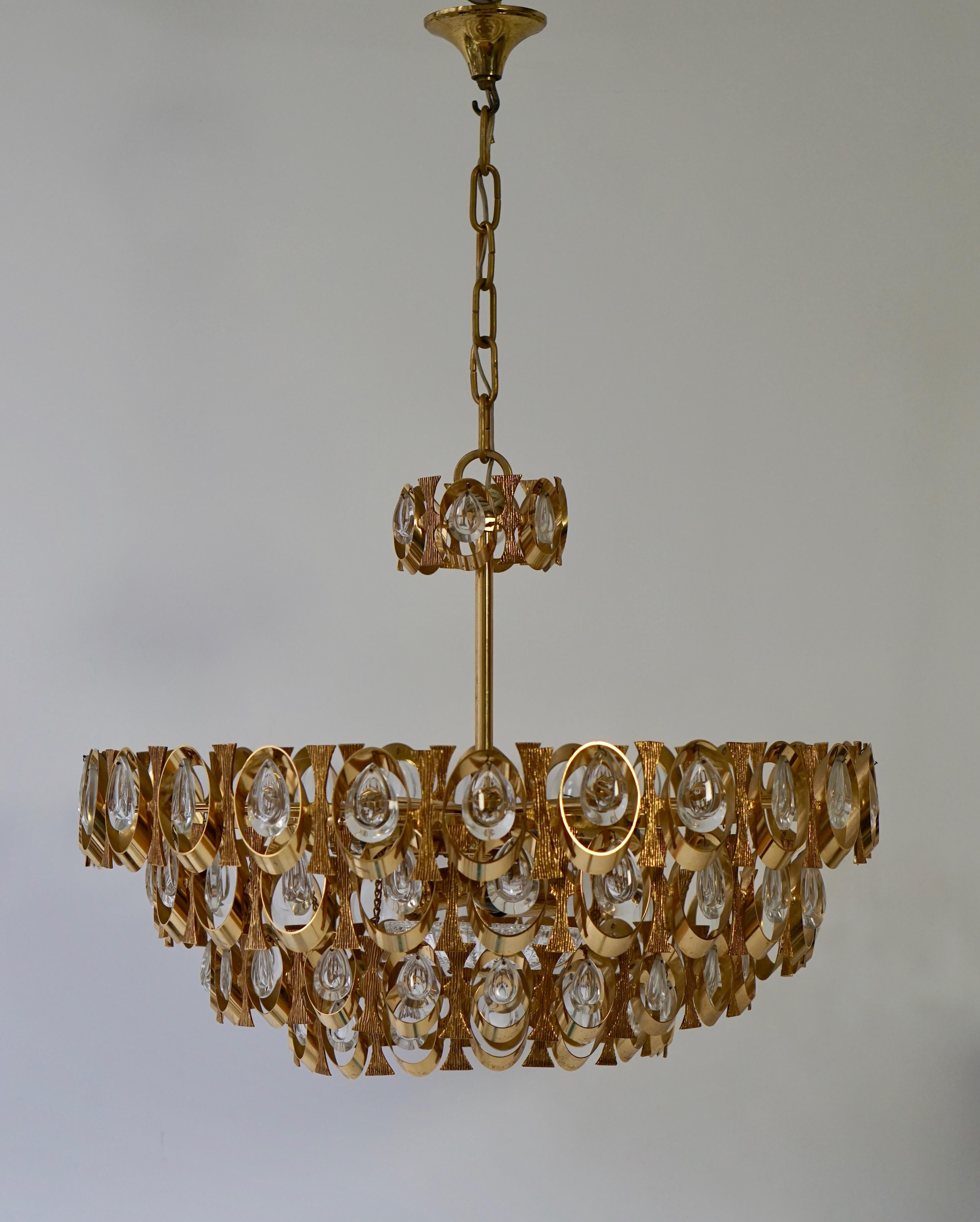 Hollywood Regency 1960s Palwa Six-Light Crystal Glass and Gilt Brass Chandelier by Palwa For Sale