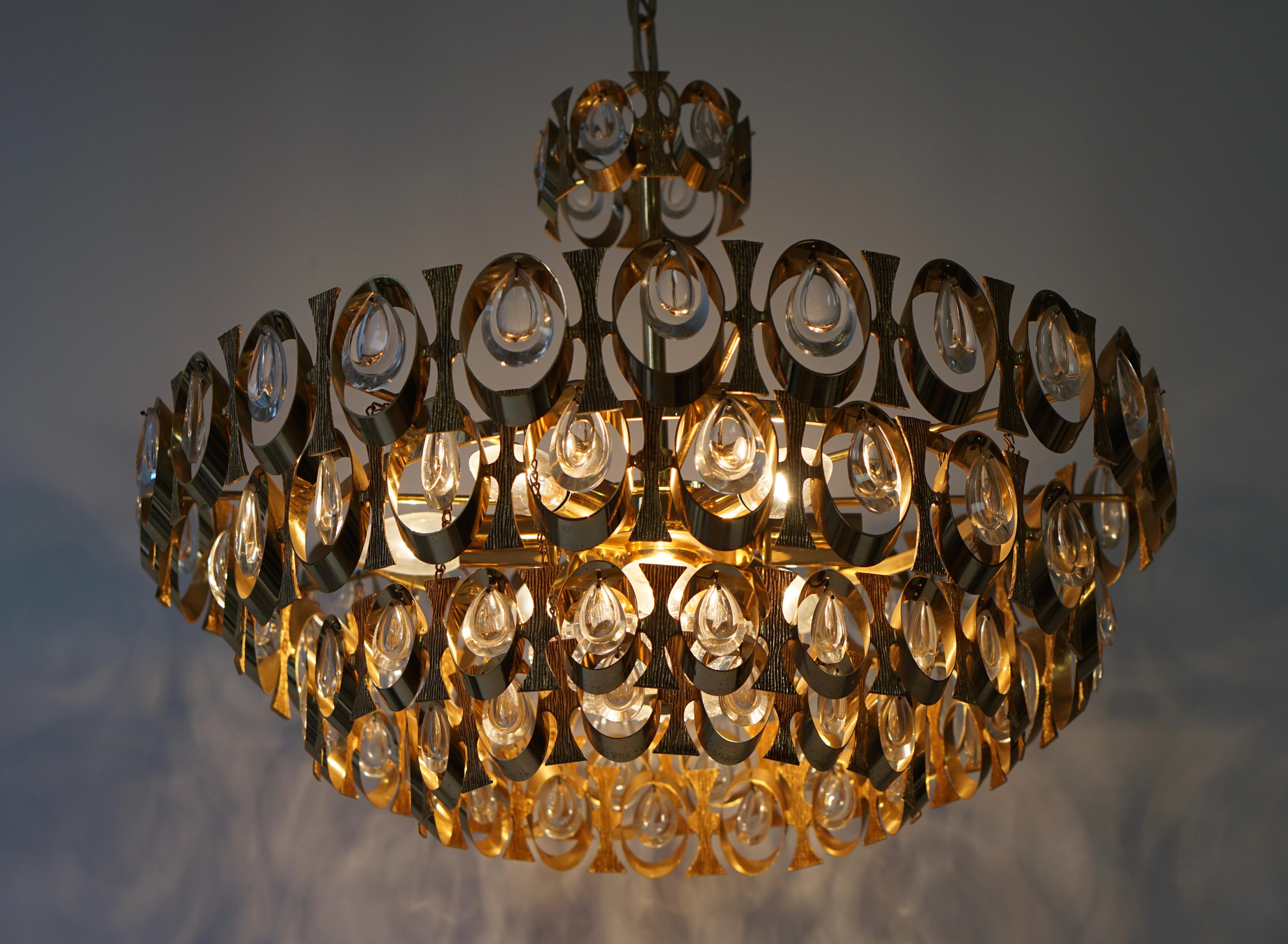 1960s Palwa Six-Light Crystal Glass and Gilt Brass Chandelier by Palwa For Sale 1
