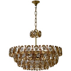 Vintage 1960s Palwa Six-Light Crystal Glass and Gilt Brass Chandelier by Palwa