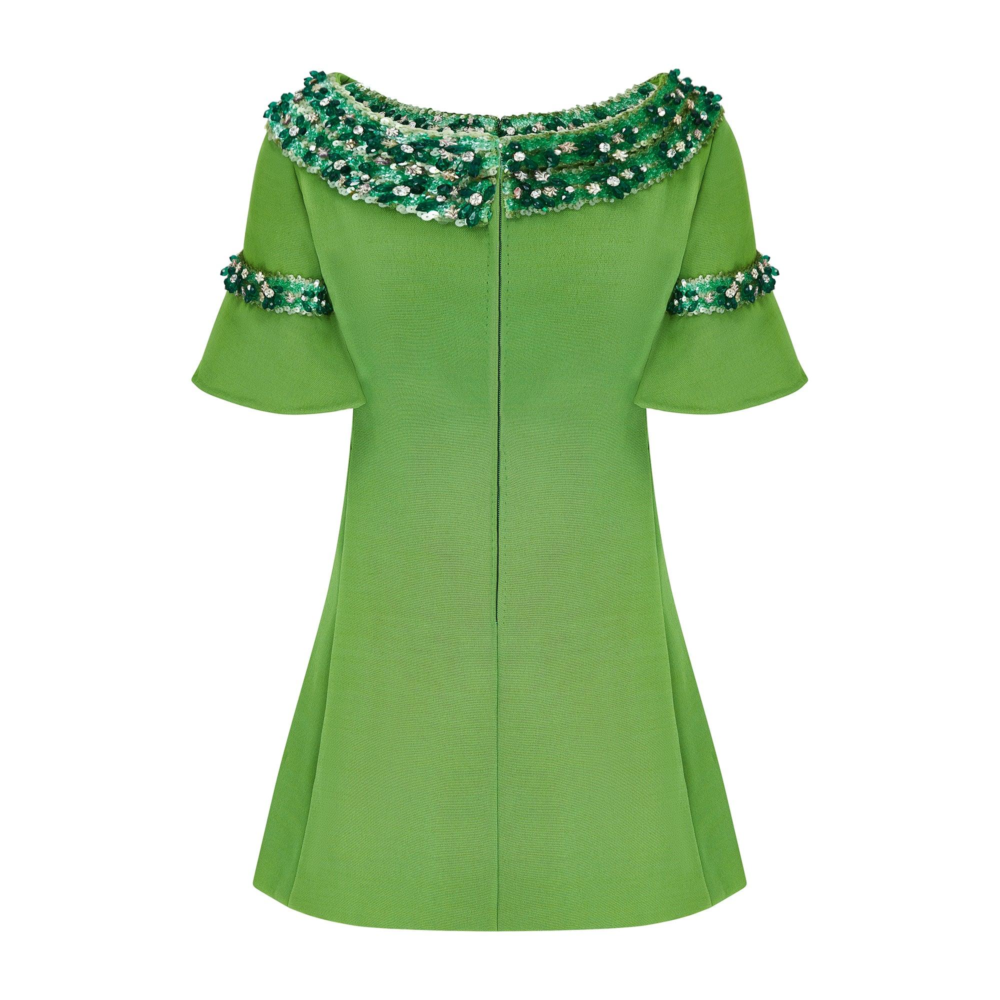 1960s Paola Sidoli Alta Moda Green Beaded Mini Dress In Excellent Condition In London, GB