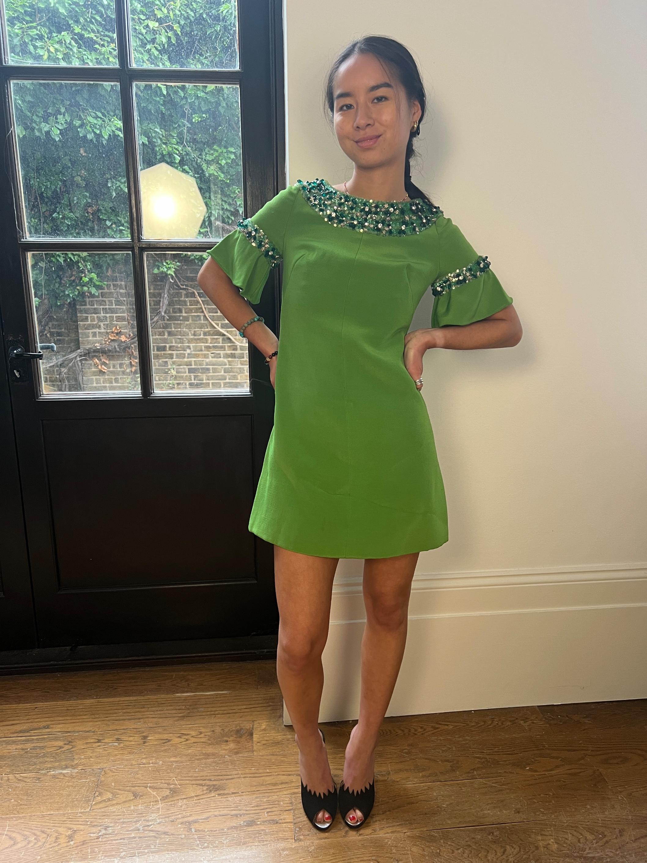 1960s Paola Sidoli Alta Moda Green Beaded Mini Dress 2