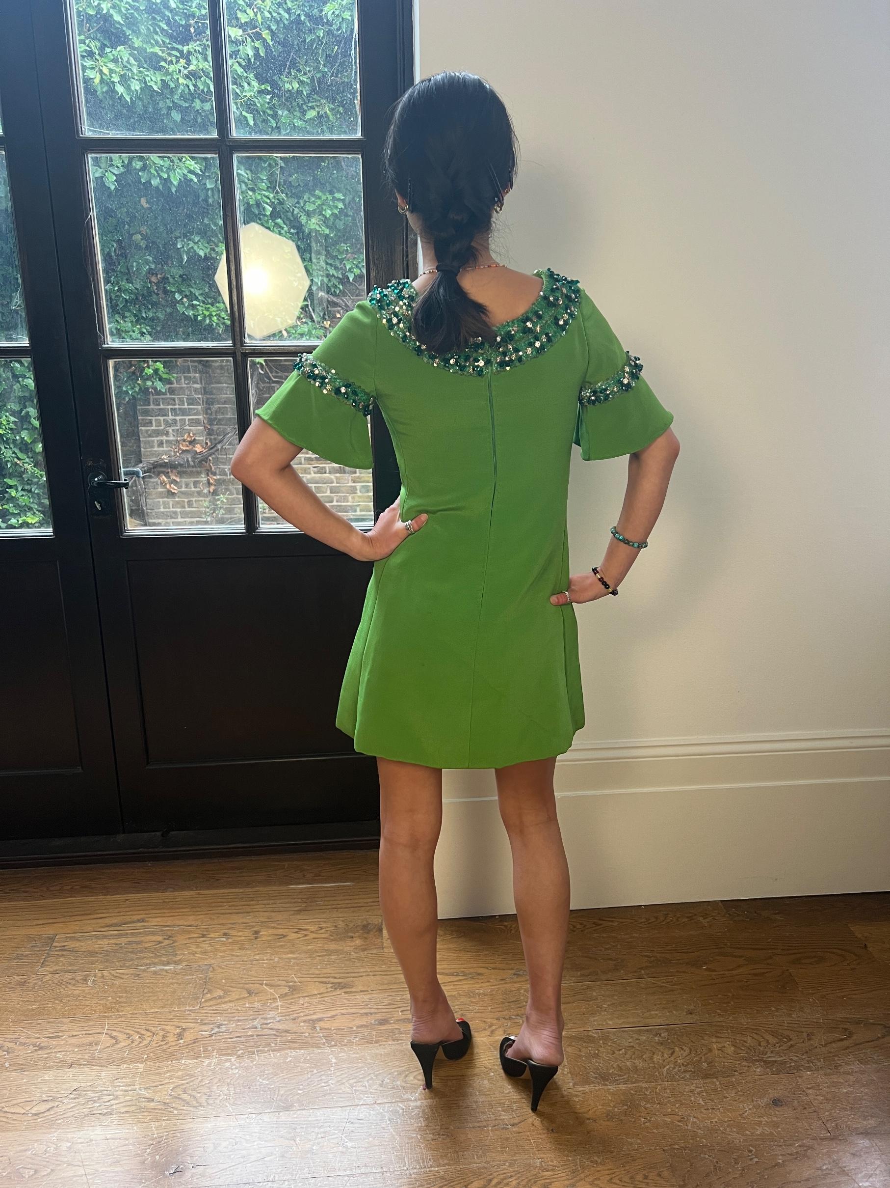 1960s Paola Sidoli Alta Moda Green Beaded Mini Dress 3