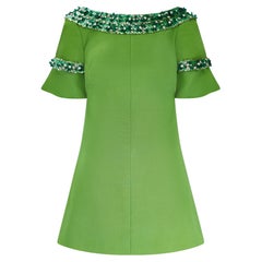 1960s Paola Sidoli Alta Moda Green Beaded Mini Dress