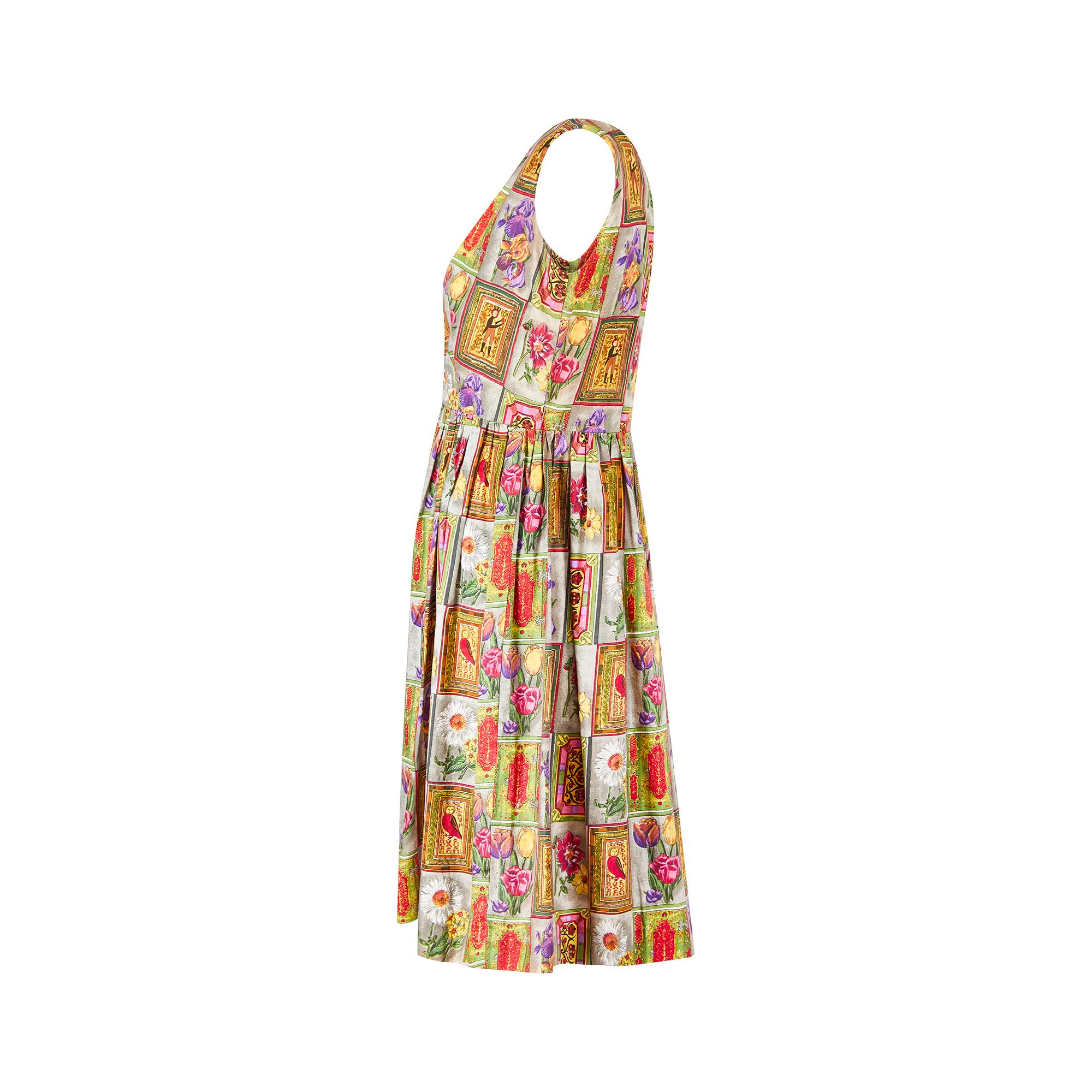1960s Parikene Cotton Novelty Frame Print Shirtwaister Dress In Excellent Condition For Sale In London, GB