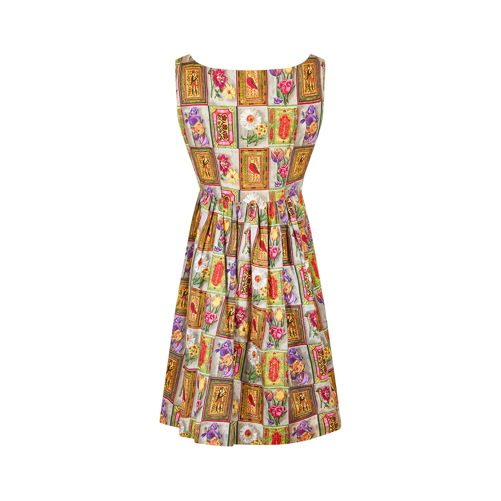 1960er Parikene Baumwolle Novelty Frame Print Shirtwaister Kleid Damen im Angebot
