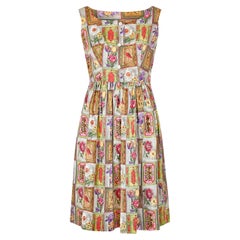 1960s Parikene Cotton Novelty Frame Print Shirtwaister Dress