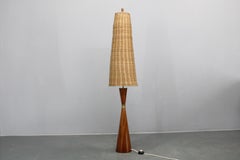 1960s Parker Knoll Wooden Table Lamp with wicker shade, Britain