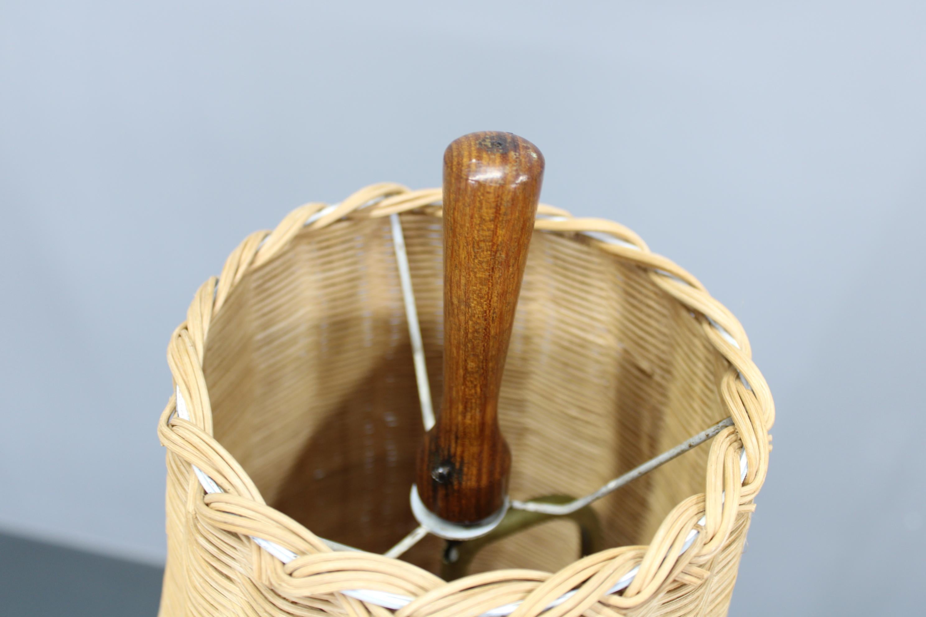 Wicker 1960s Parker Knoll Wooden Table Lamp with wicker shade, Britain For Sale