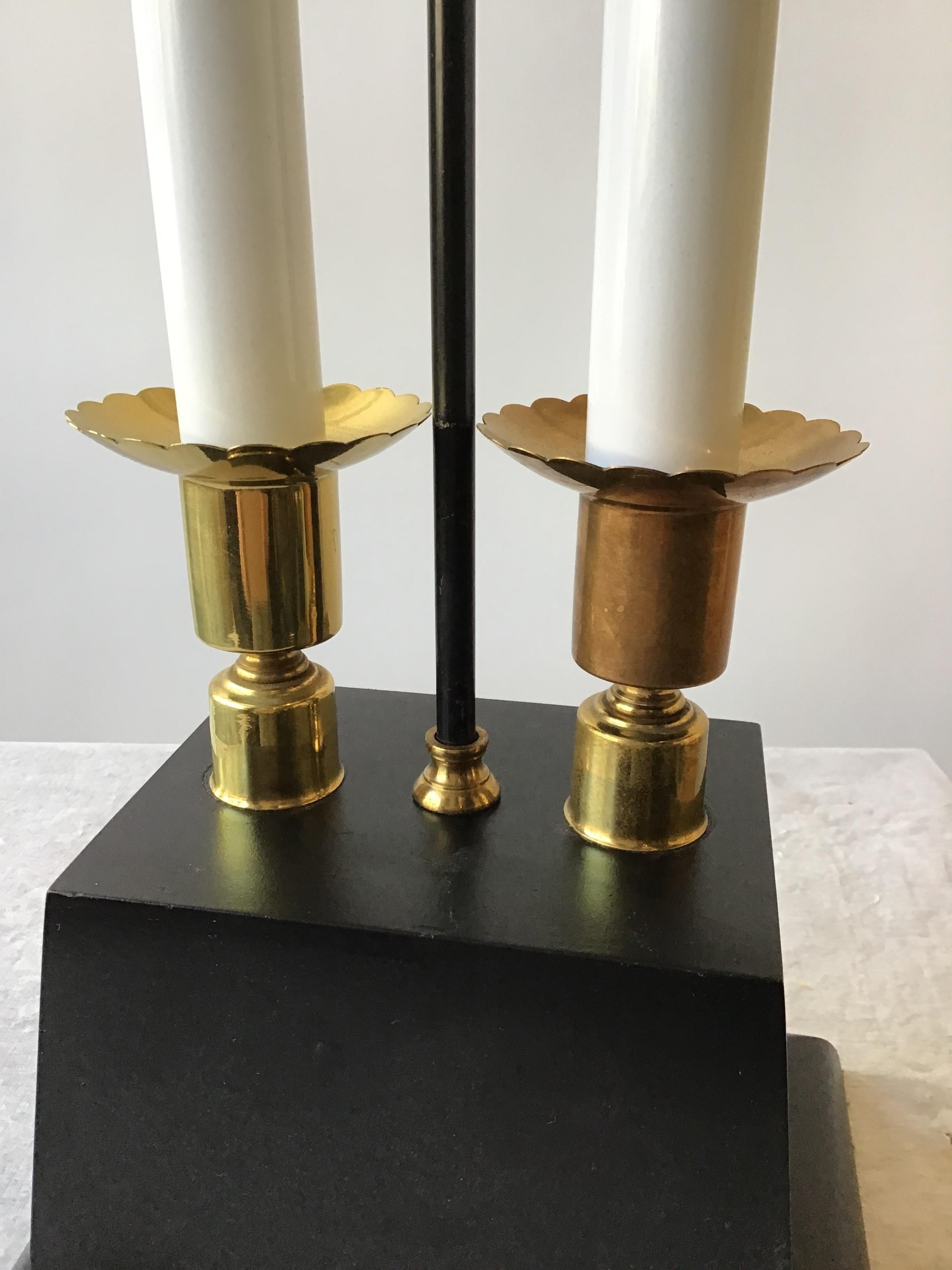 1960s Parzinger Style Brass and Black Wood Lamps For Sale 6